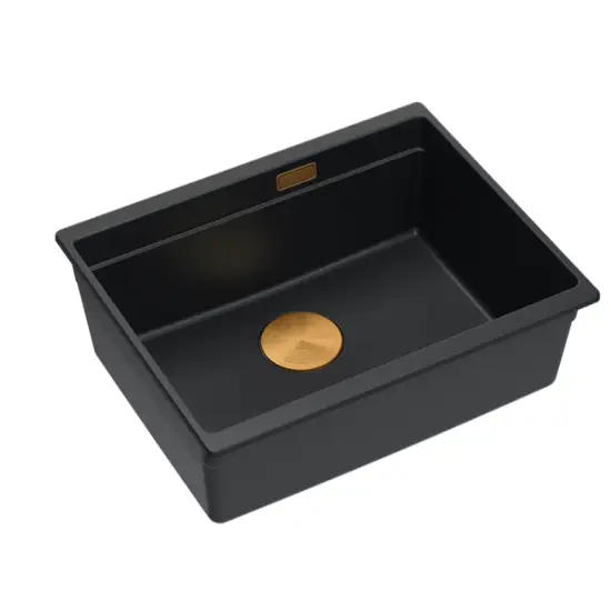 LOGAN 100 zlewozmywak granitowy czarny/miedziany 56x45x21,5 cm podwieszany z zestawem